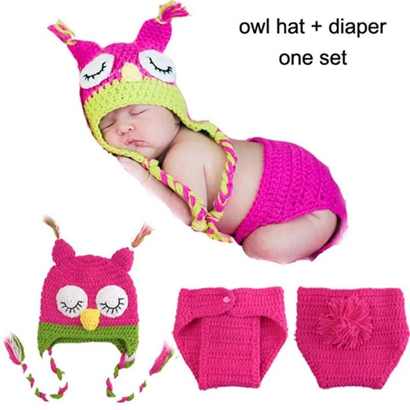 Animal Design Newborn Baby Crochet Photography Props Handmade Knit Mickey Costume Outfit Sleepy Owl Frog Baby Gift SG058 [PHO]