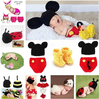 Animal Design Newborn Baby Crochet Photography Props Handmade Knit Mickey Costume Outfit Sleepy Owl Frog Baby Gift SG058 [PHO]