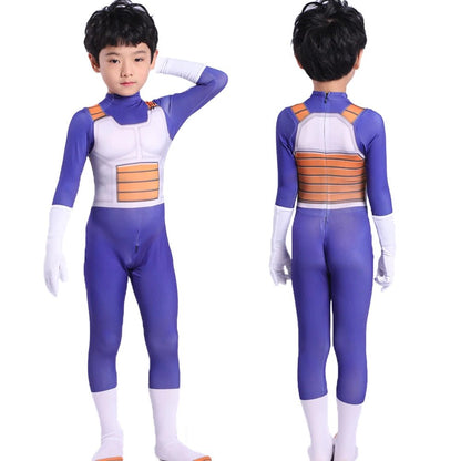 Anime Kids Vegeta Cosplay Costume Suit Superhero Adult Jumpsuit Wig Blue Gold Black Halloween Carnival [COS]