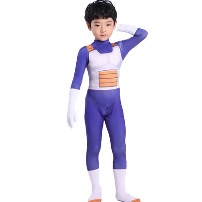 Anime Kids Vegeta Cosplay Costume Suit Superhero Adult Jumpsuit Wig Blue Gold Black Halloween Carnival [COS]