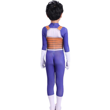 Anime Kids Vegeta Cosplay Costume Suit Superhero Adult Jumpsuit Wig Blue Gold Black Halloween Carnival [COS]