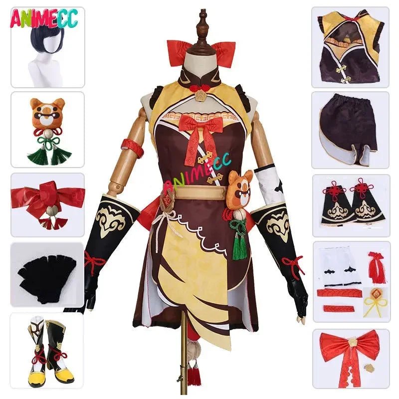 ANIMECC Xiangling Cosplay Costume Wig  Anime Game GenshinImpact Xiang Ling Outfit Halloween Party Costume for Women Girl [COS]