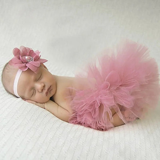 Antique Rose Pretty Baby Tutu and Flower Headband Newborn Photography Prop Infant Girl Tutus Birthday Tutu TS046 [PHO]