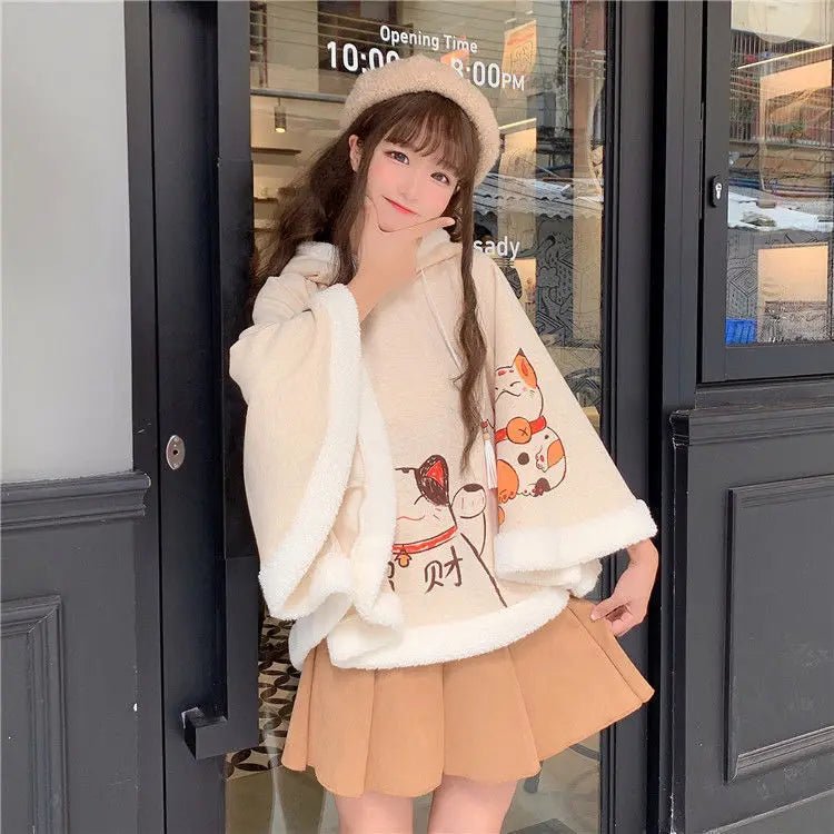 Autumn and winter cute cat ears Harajuku trend swag velvet thickened student lolita female Japanese soft girl warm cloak shawl [LOL]