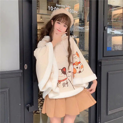 Autumn and winter cute cat ears Harajuku trend swag velvet thickened student lolita female Japanese soft girl warm cloak shawl [LOL]