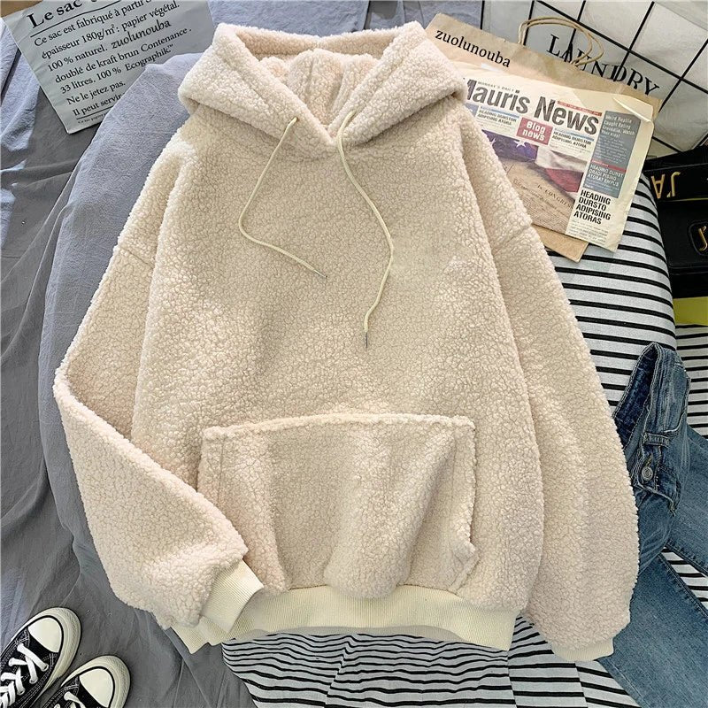 Autumn Winter Thick Warm Coat Velvet Cashmere Women Hoody Sweatshirt Solid Blue Pullover Casual Tops Lady Loose Long Sleeve [MEN]