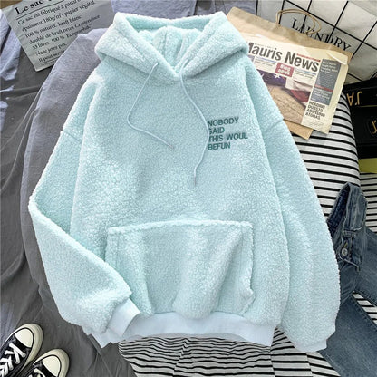 Autumn Winter Thick Warm Coat Velvet Cashmere Women Hoody Sweatshirt Solid Blue Pullover Casual Tops Lady Loose Long Sleeve [MEN]