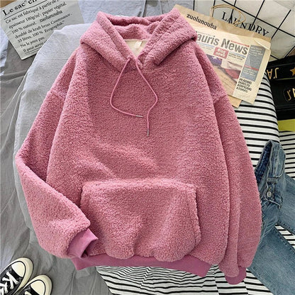 Autumn Winter Thick Warm Coat Velvet Cashmere Women Hoody Sweatshirt Solid Blue Pullover Casual Tops Lady Loose Long Sleeve [MEN]