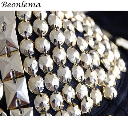 BEONLEMA Steampunk Corset Sexy Gold Silver Spike Bra Punk Goth Lenceria Shiny Bra Top 4 Rows Hooks Eyes for Women Club Wear [GRM] [UND]
