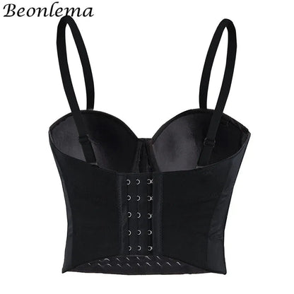 BEONLEMA Steampunk Corset Sexy Gold Silver Spike Bra Punk Goth Lenceria Shiny Bra Top 4 Rows Hooks Eyes for Women Club Wear [GRM] [UND]