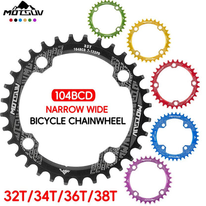 Bicycle Crank 104BCD Round Shape Narrow Wide 32T/34T/36T/38T MTB Chainring Bicycle Chainwheel Bike Circle Crankset Single Plate [SPT]