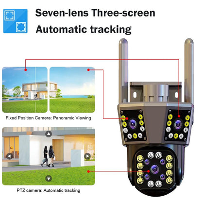 CANSITUM 12MP 6K WIFI IP Outdoor Camera Motion Tracking PTZ 4K Video Camera Three Lens Three Screen Waterproof Security System [SEC]