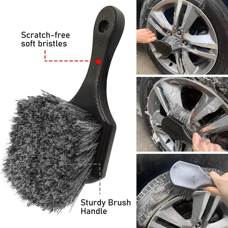 Car Wheel Brush Set Tire and Rim Cleaning Brush Car Detailing Washing Kit Tools Include Car Wash Glove Sponge Towel [CAR] [DTL]