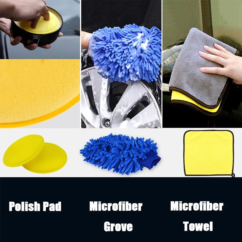 Car Wheel Brush Set Tire and Rim Cleaning Brush Car Detailing Washing Kit Tools Include Car Wash Glove Sponge Towel [CAR] [DTL]