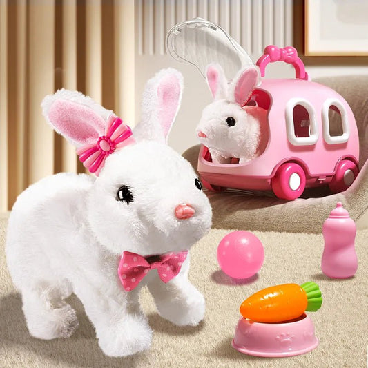 Children Plush Cute Rabbit Kids Electronic Pet With Sound Animal DIY Change Clothes Game Walking Moving Pet Toys For 3 Years [PET]