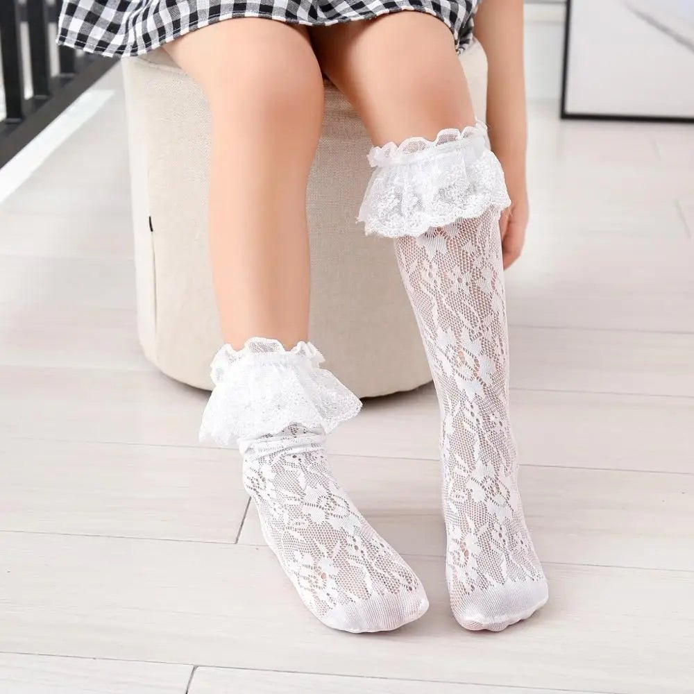 Children's Girl's Lolita Lace Knee High Socks.Kid's Toddler Cute Floral Lace In Tube Socks. Japanese Style Hollow Out Sock Sox [LOL]