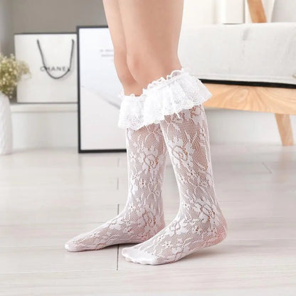 Children's Girl's Lolita Lace Knee High Socks.Kid's Toddler Cute Floral Lace In Tube Socks. Japanese Style Hollow Out Sock Sox [LOL]