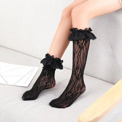 Children's Girl's Lolita Lace Knee High Socks.Kid's Toddler Cute Floral Lace In Tube Socks. Japanese Style Hollow Out Sock Sox [LOL]