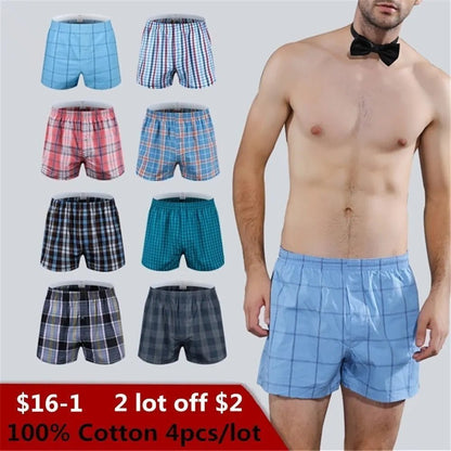 Classic Plaid Men's Boxers Cotton Mens Underwear Trunks Woven Homme Arrow Panties Boxer with Elastic Waistband Shorts Loose men [GRM] [UND]