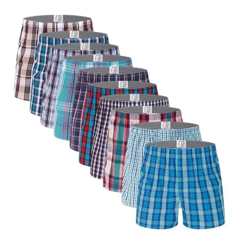 Classic Plaid Men's Boxers Cotton Mens Underwear Trunks Woven Homme Arrow Panties Boxer with Elastic Waistband Shorts Loose men [GRM] [UND]